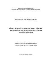 Nâng cao chất lượng dịch vụ chăm sóc khách hàng tại bệnh viên Nguyễn Tri Phương năm 2021 / Lê Thị Hồng Nhung; Người hướng dẫn Nguyễn Mỹ Linh